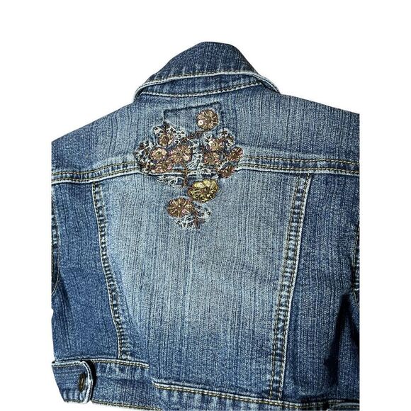 Vintage‎ Crest Jeans Cropped Embroidered Denim Jacket Size 4 - Picture 8 of 8